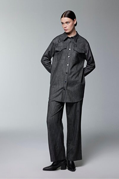 Zühre Patterned Pocket Detailed Black Shirt G-0117