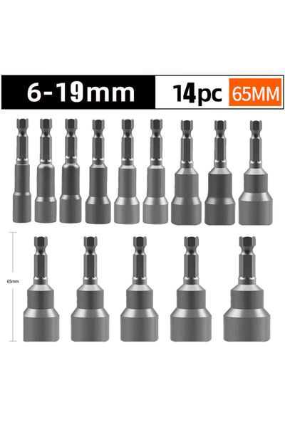 Choice 6-19mm(14PCS)65MM 6-19MM1/4” Impact Socket Magnetic Nut Screwdrive Pow...