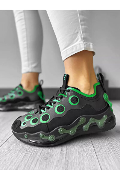 Casual Women's sneakers made of eco-leather, casual, H19, Black with Green