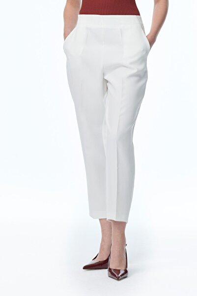 Zühre Buy Elastic Waist Cigarette Ecru Pants P-0199