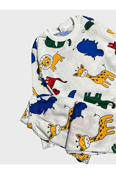 ALİŞ KİDS Boy's Cotton Raised White Safari Print Long Sleeve Winter Pajamas Set
