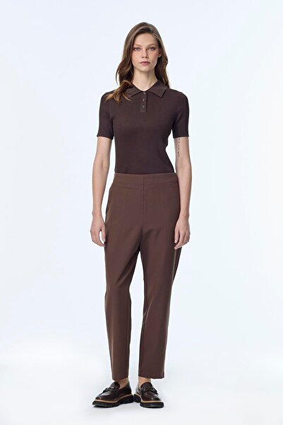 Zühre Buy Elastic Waist Cigarette Brown Trousers P-0199