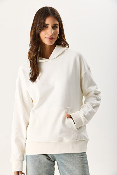 VENA Women's Hooded Basic Hoodie Sweatshirt 100% Cotton - Ivory