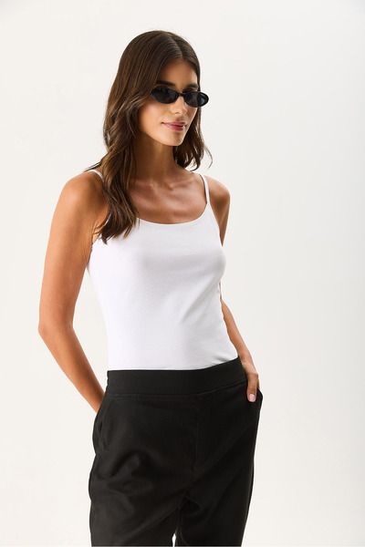 VENA Women's Slim Fit String Strap Tank Top - White