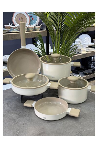 AROW Crystal Coated Cooke Prof 8 Piece Cookware Set White