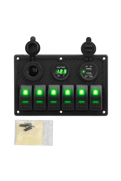 Choice4 لوحة مفاتيح بستة أزرار خضراء، 24 فولت/12 فولت، مزودة بمقياس فولتميتر ...