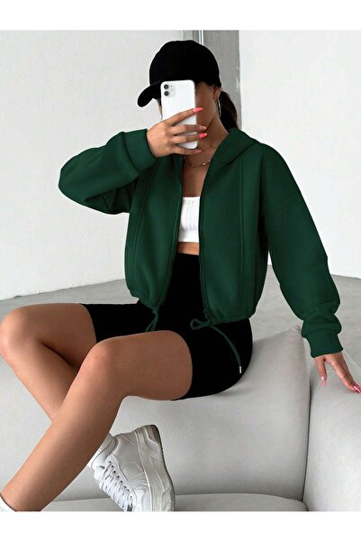 MONAMORE WOMEN'S BONE ZIPPERED FLETO POCKET CHARTED 3 THREAD SWEAT