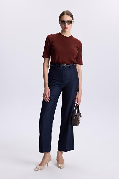 Zühre Navy Blue Trousers with Belt Detail P-0210