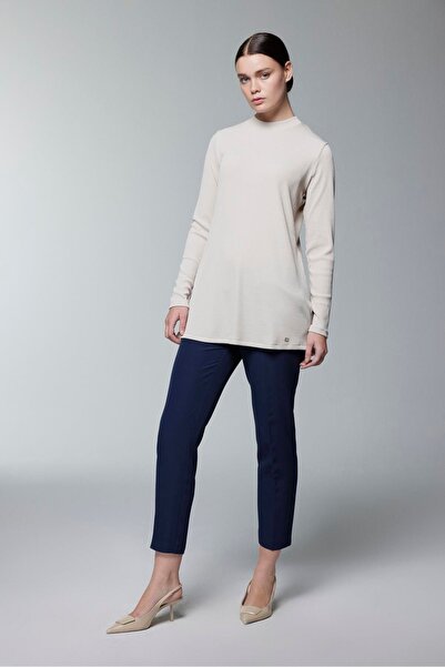 Zühre Crew Neck Corded Fabric Long Sleeve Stone Underwear I-0014