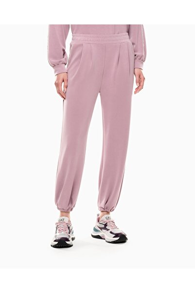EA7 Women's Elastic Waistband Metallic Logo on Back High Waist Pink Sweatpants 7W000446 Af12643-Ua2