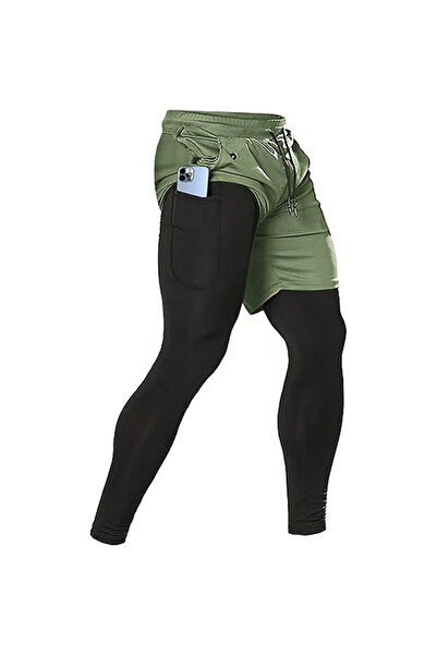 Choice بنطلون رياضي رجالي أخضر مقاس L (60-70 كجم) 2 في 1 للتدريب الرياضي ملاب...