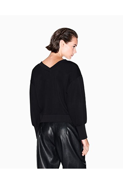 Armani Exchange Women's Comfortable Fit V-Neck Ax Logo Embossed Long Sleeve Black Sweatshirt Xw000972 Af16111-Uc001