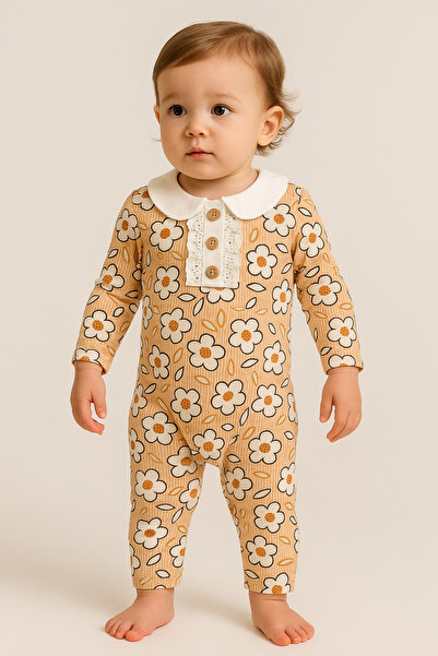 tinytrends Girl's Floral Collar Detailed Jumpsuit