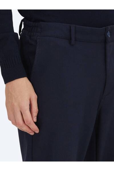 Kip Navy Blue Technical Casual Cotton Blend Trousers