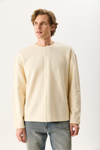 VENA Ανδρικό φούτερ Benedict με λεπτομέρεια ραφής 100% βαμβάκι - Κόκκινο