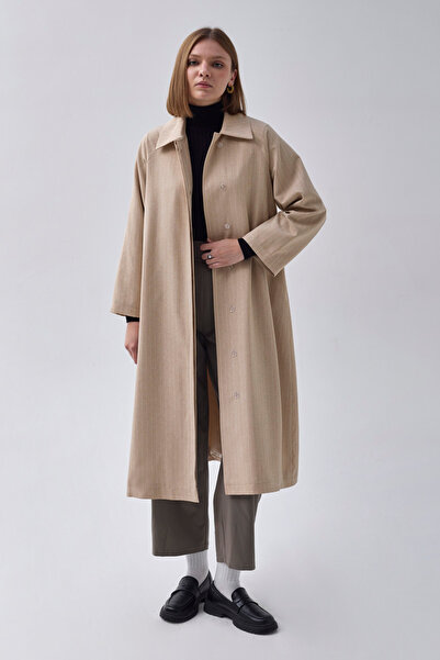 ZÜLAYS Çizgi Desenli Trençkot Taş