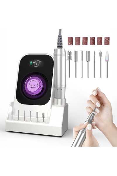 Elindor ® Λίμα νυχιών, φορητή, 40000 RPM, πολυλειτουργική, λευκή