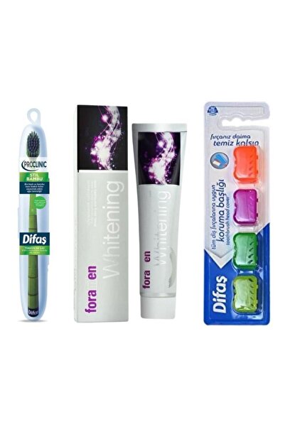 Difaş Pro Clinic Style Bamboo Toothbrush + Foramen Whitening Toothpaste 125 Gr + Difaş Toothbrush Cap