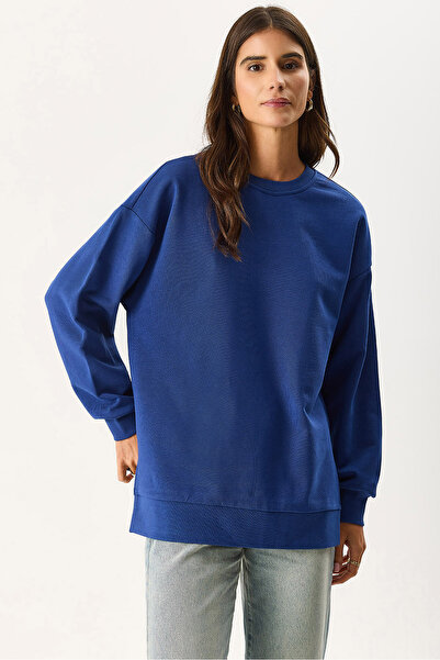 VENA Γυναικείο φούτερ με λαιμόκοψη άνοιγμα Regular Fit 3 Thread 100% βαμβάκι - Ναυτικό