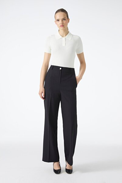 Zühre High Waist Comfortable Black Fabric Pants P-0196