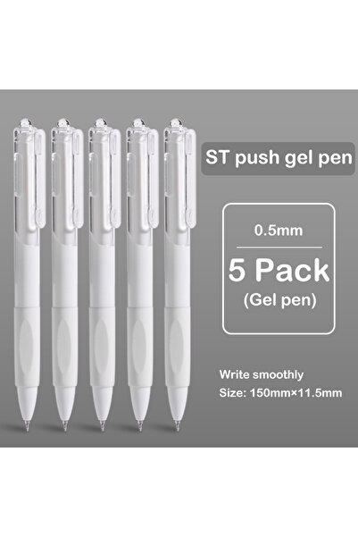 Choice أبيض - 5 قطع 5 أقلام جل ناعمة سريعة الجفاف 0.5 مم قلم حبر جاف أسود أقل...