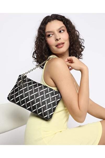 Armani Exchange Women's One Main Compartment Zipper Closure Patterned Black Shoulder Bag Xw000399 Af17155-Mc043