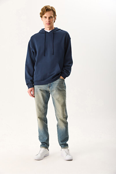 VENA Ανδρικό φούτερ με κουκούλα με κουκούλα Basic 100% βαμβάκι - Μπλε ναυτικό