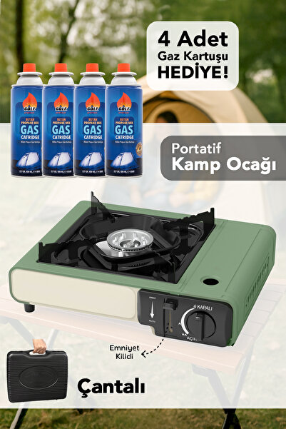 Meleni Home Portatif Kamp Ocağı - Taşıma Çantalı Gazlı Stop Emniyetli Yeşil K...