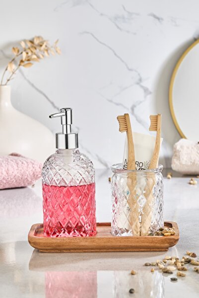 Lora Bianca موزع صابون سائل من باكو كام، حامل فرشاة أسنان وحامل خشبي - طقم حم...