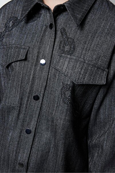 Zühre Patterned Pocket Detailed Black Shirt G-0117