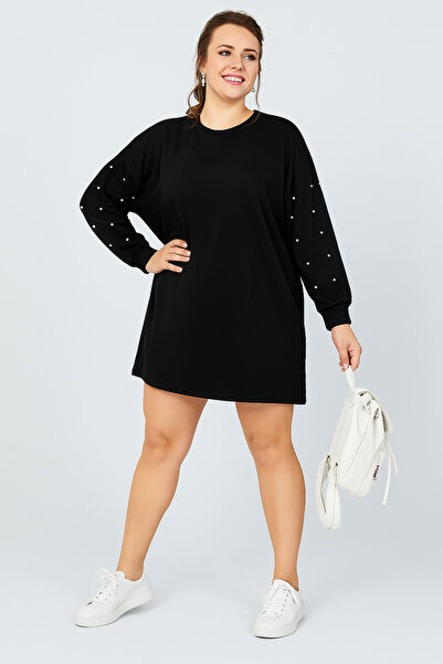Curvy Trend Plus Size Pearl Sleeves Balloon Sleeve 2 Thread Tunic