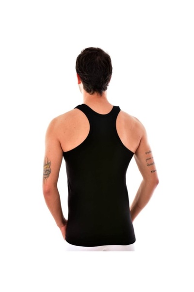 Tutku Men's Black Cotton Ribbed Sports Tank Top 2-Piece Set