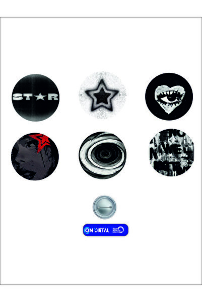 ON DİJİTAL BASKI MERKEZİ Siyah Yıldız Temalı 6 Adet Rozet Seti