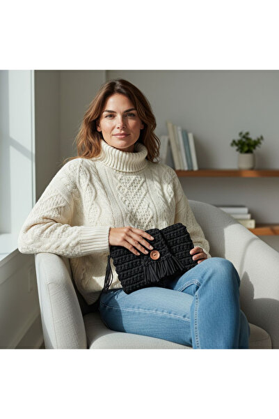 Lotus El yapımı bohem clutch çanta düğme detaylı 30x20 cm