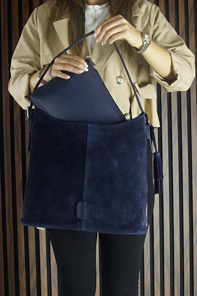 Erkan Saçmacı Синя натуральна шкіра з замшевими китицями, магнітна кришка, велика щоденна сумка через плече та ручна сумка