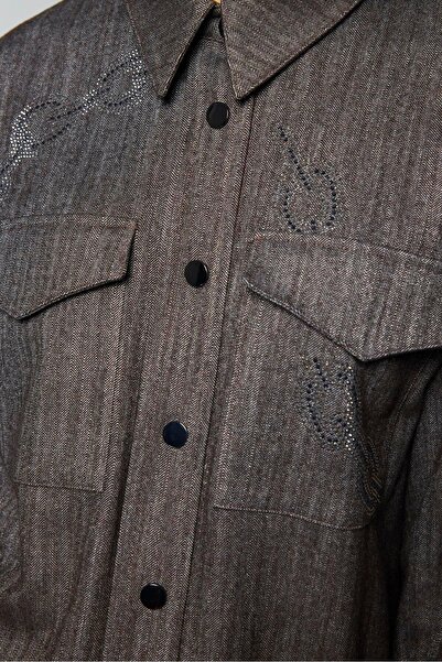 Zühre Patterned Pocket Detailed Brown Shirt G-0117