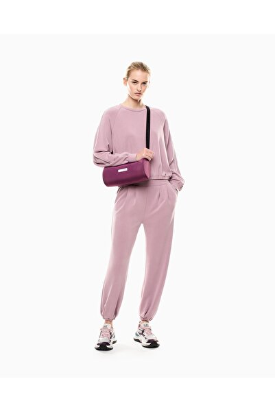 EA7 Women's Elastic Waistband Metallic Logo on Back High Waist Pink Sweatpants 7W000446 Af12643-Ua2