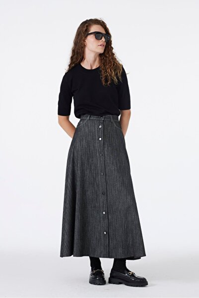 Zühre Button Detailed Black Skirt Etk-0201