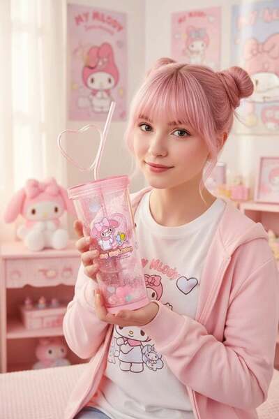 SANRIO Lisanslı My Melody Tatlı Fabrikası Serisi Kalp Çift Duvarlı Plastik Şi...