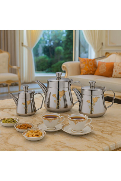 Dania طقم أباريق شاي فاخر من الستانلس ستيل – 3 قطع بتصميم أنيق ذهبي