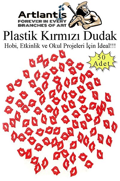 Artlantis Plastik Dudak Kırmızı 50 li 1 Paket Hobi Etkinlik Okul Projeleri Ok...