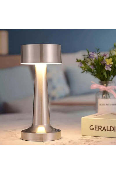 RFAN Lampă de masă, reglabilă, reîncărcabilă prin USB, design modern, argintie