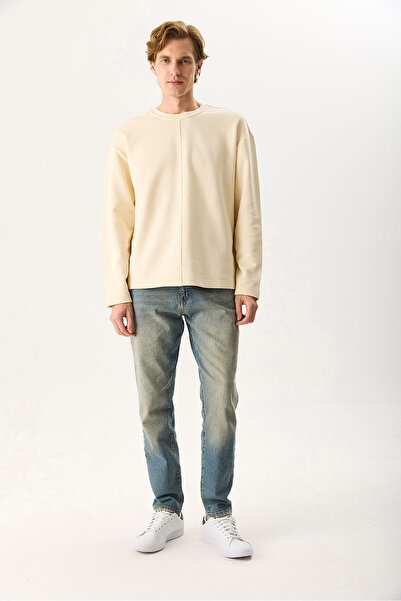 VENA Ανδρικό φούτερ Benedict με λεπτομέρεια ραφής 100% βαμβάκι - Κόκκινο