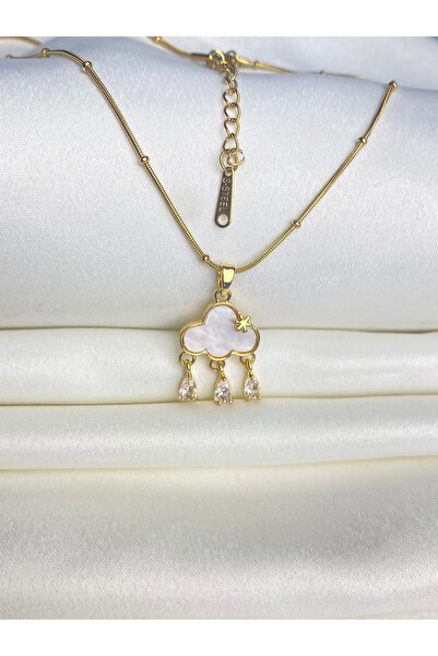 Jewelliss Rain Drop Cloud Steel Gold Necklace Non-Tarnish Zircon Stone Gift Trend