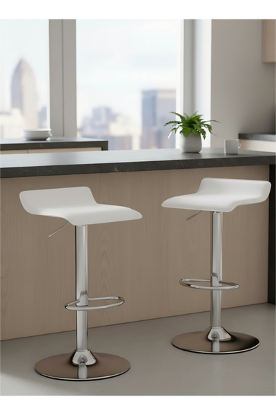 Generic كرسي بار قطعتين، كرسي بار مرتفع مريح وقابل للتعديل مع دوران 360 درجة مثالي، أبيض