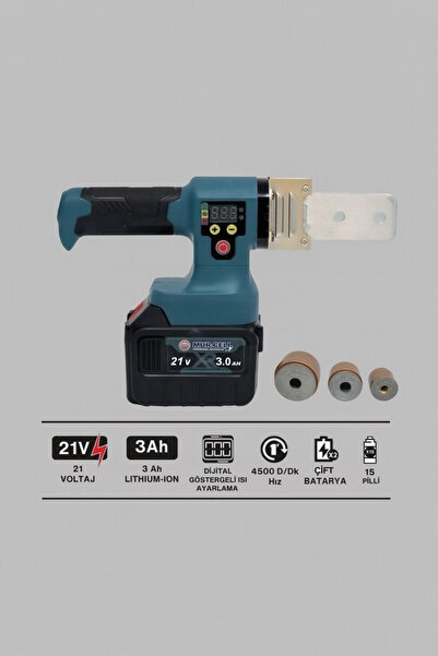 MUR-CEL Murcell 21V 3.0 Ah Çift Bataryalı 15 Pilli Plastik Pprc Pvc Boru Kayn...