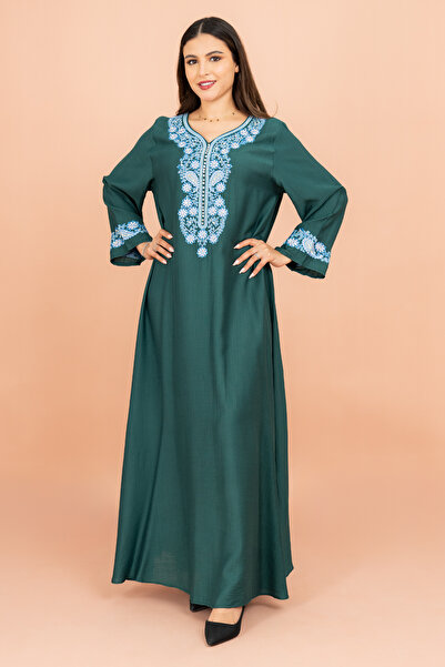 IKKXA جلابية كريستال كلاسيكية سادة مطرزة بالزهور