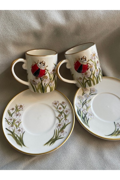 Stories Special Design Ladybug & Daisy Hand Painted Cup Set