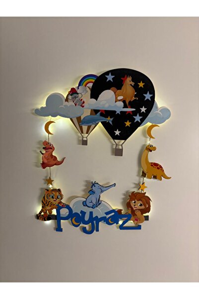 Civcivli İşler Ahşap Metal Işıklı İsme Özel Ahşap Bebek Odası Kapı Süsü