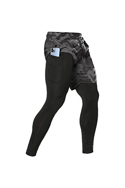 Choice M(50-60) بنطلون رياضي رجالي أسود مموه 2 في 1 للتدريب الرياضي ملابس ريا...